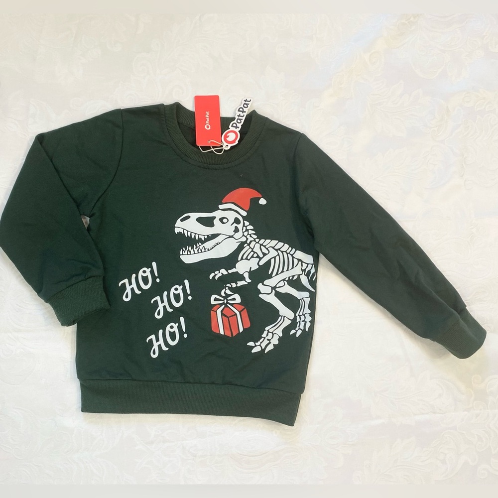 Patpat Boy Xmas Dinosaur Letter Printed Dark Green Sweatshirt
Size 4-5Y